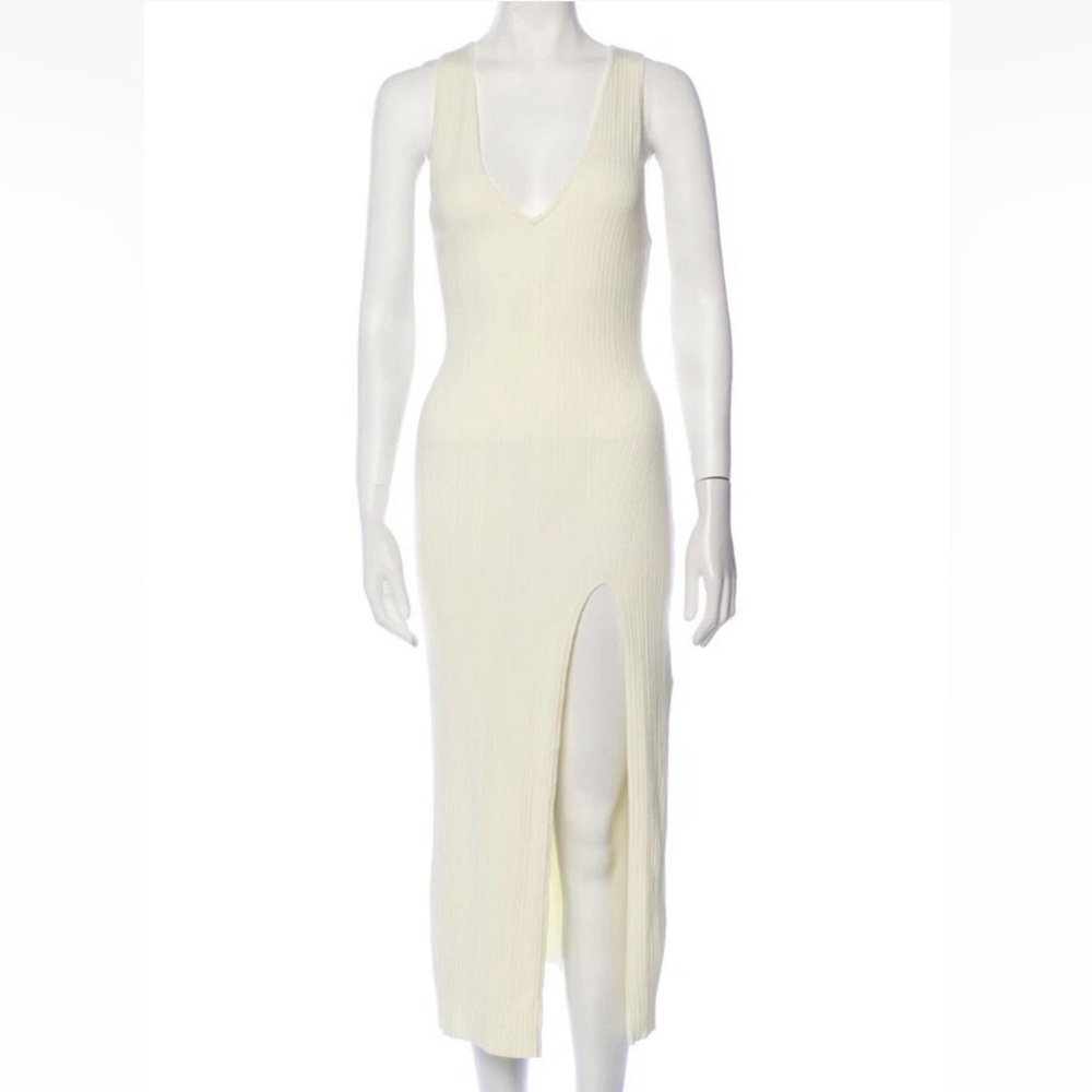 Micheal Costello Revolve cream cotton knit ribbed cutout midi dress m